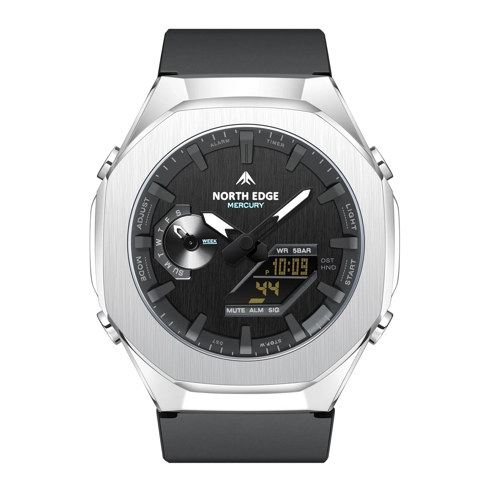 NORTH EDGE MERCURY Men's Digital Watch Stopwatch Waterproof 50M Sports Watches World Time LED Wristwatch Reloj Hombre Pack of 5 - Image 2