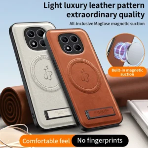 Rugged Magnetic Holder Pu Leather Kickstand Case for Xiaomi 17 Pro Max 15T Pro 12 14T 13T Wireless Charging Back Cover Pack of 10
