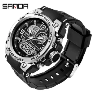 SANDA 6024 Digital LED Watch Men Sport Quartz Wristwatch Top Brand Luxury Waterproof Male Electronic Clock Stopwatch for Mens