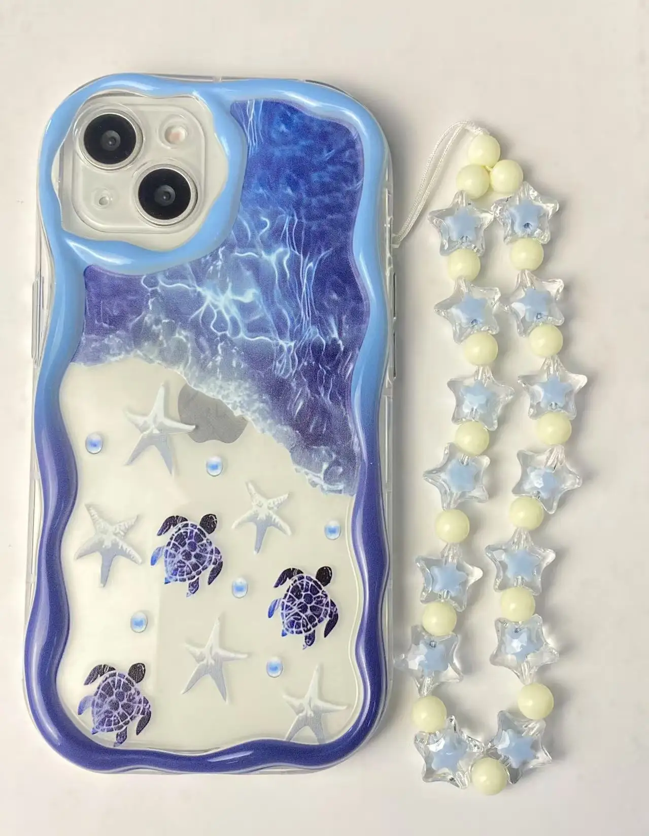 for Mobile Phone Cases Ocean Wave Turtle Beaded Lanyard Curly Frame Soft TPU Cover UV Painting Case Pack of 5 - Image 2