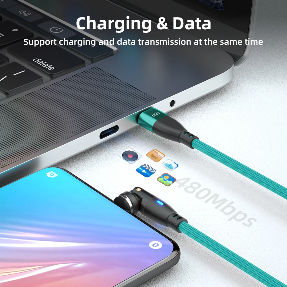 9pin 540 Rotation 6 in 1 Magnetic Cable 100W | Universal USB Type C Micro PD100W 5A Fast Charging & Data Cable 1M 1.8M - Image 4