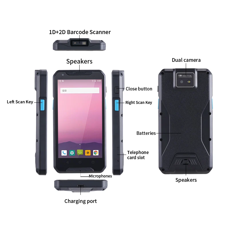 JR-927PDA 5.0 Inch PDA Rugged Android Smart Terminal 2D Barcode Scanner USB WIFI for IP64 High Quality Mobile Industrial - Image 2