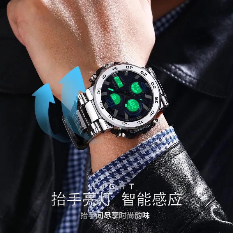 New Fashion Men's Business Watch Alarm Clock Stopwatch Chronograph Hand-Up Light Multi-Functional Plastic Hidden Pack of 2 - Image 3