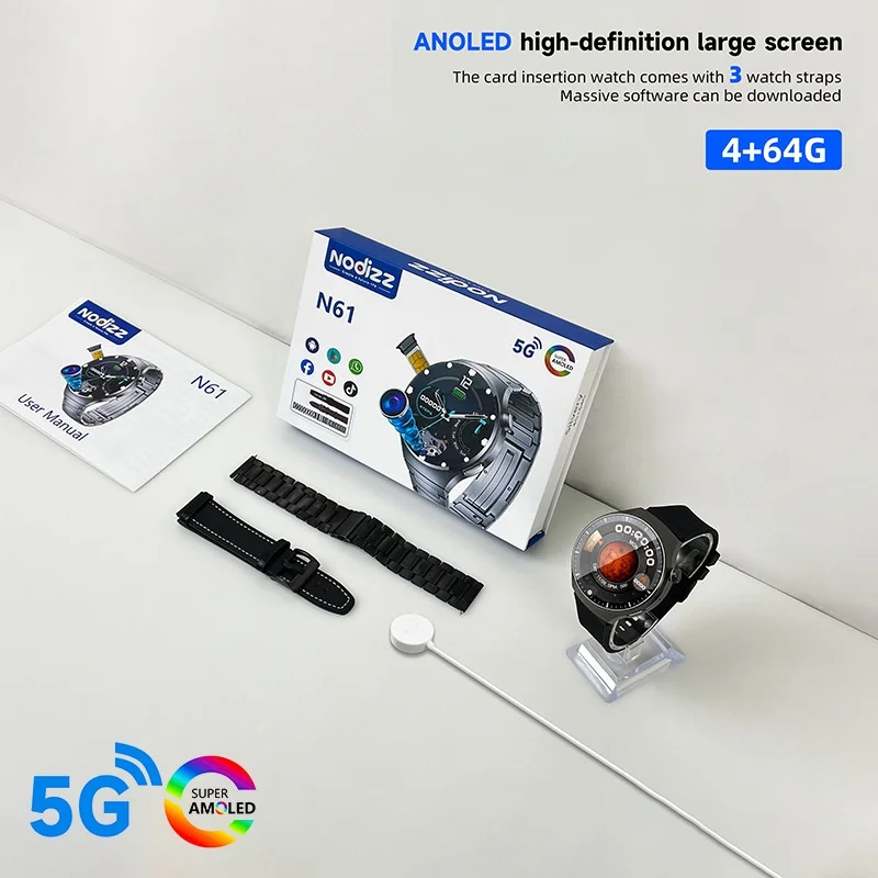 Pro 5G Smartwatch with OLED Display IP67 Waterproof GPS Enabled HD Camera Video Calls Apps Downloadable 3 Silicone Watch Straps - Image 3