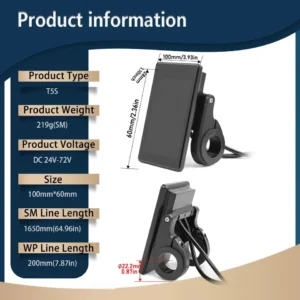 T5S LCD Display Electric Bicycle Kit 24V-72V Intelligent Digital Color Display Waterproof Plug SM for E Bikes