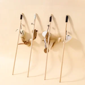 Wholesale Cat Teaser Toys Natural Feather High Elastic Rope Wooden Stick With Bells Cat Interactive Toys for Indoor Cats Play Pack of 2