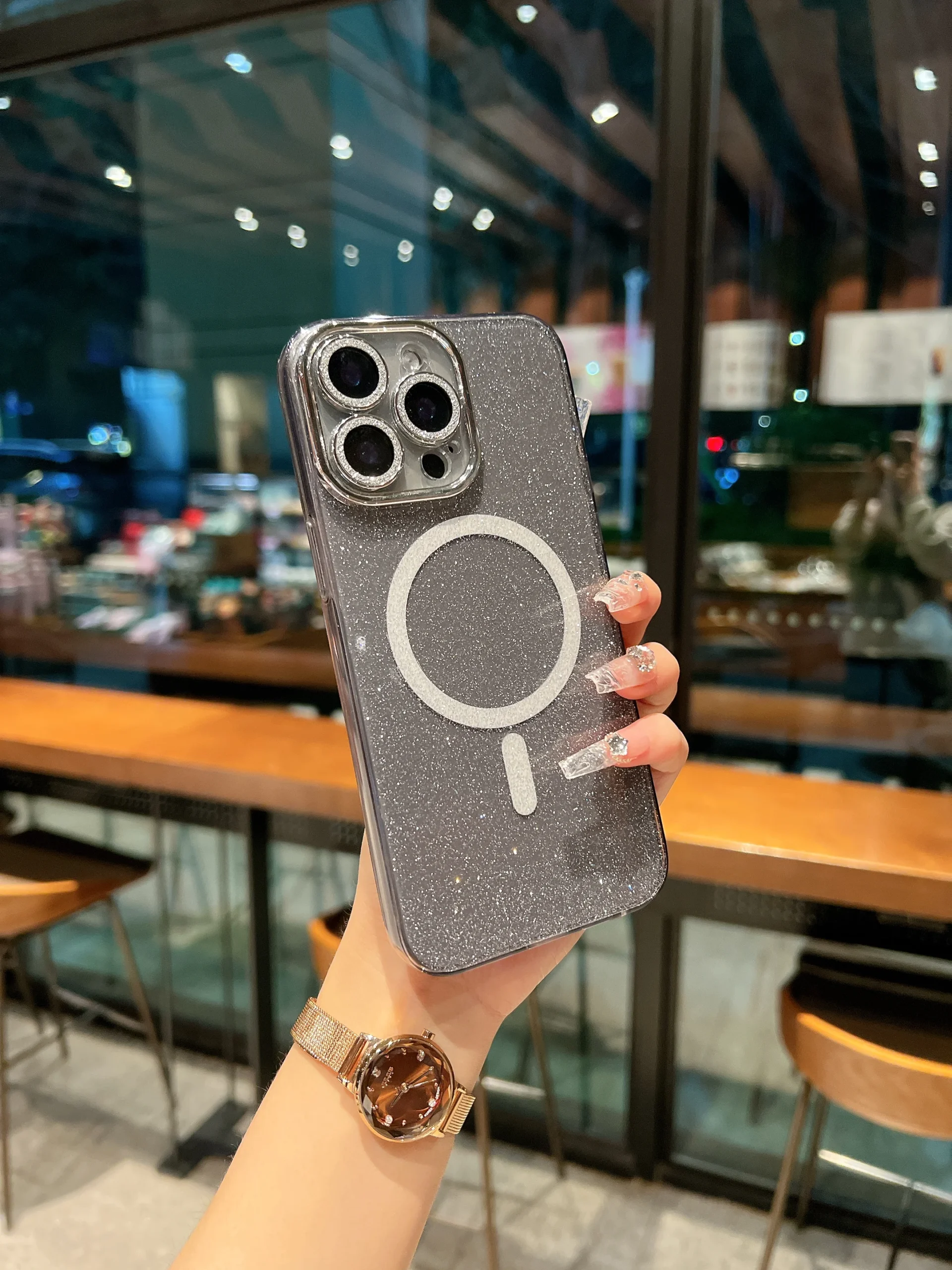 Fashion DIY Glitter Electroplate Clear Magnetic TPU Case for 17/16/15/14/Plus/13/12/11 Pro Max Wireless Charging Pack of 2 - Image 2