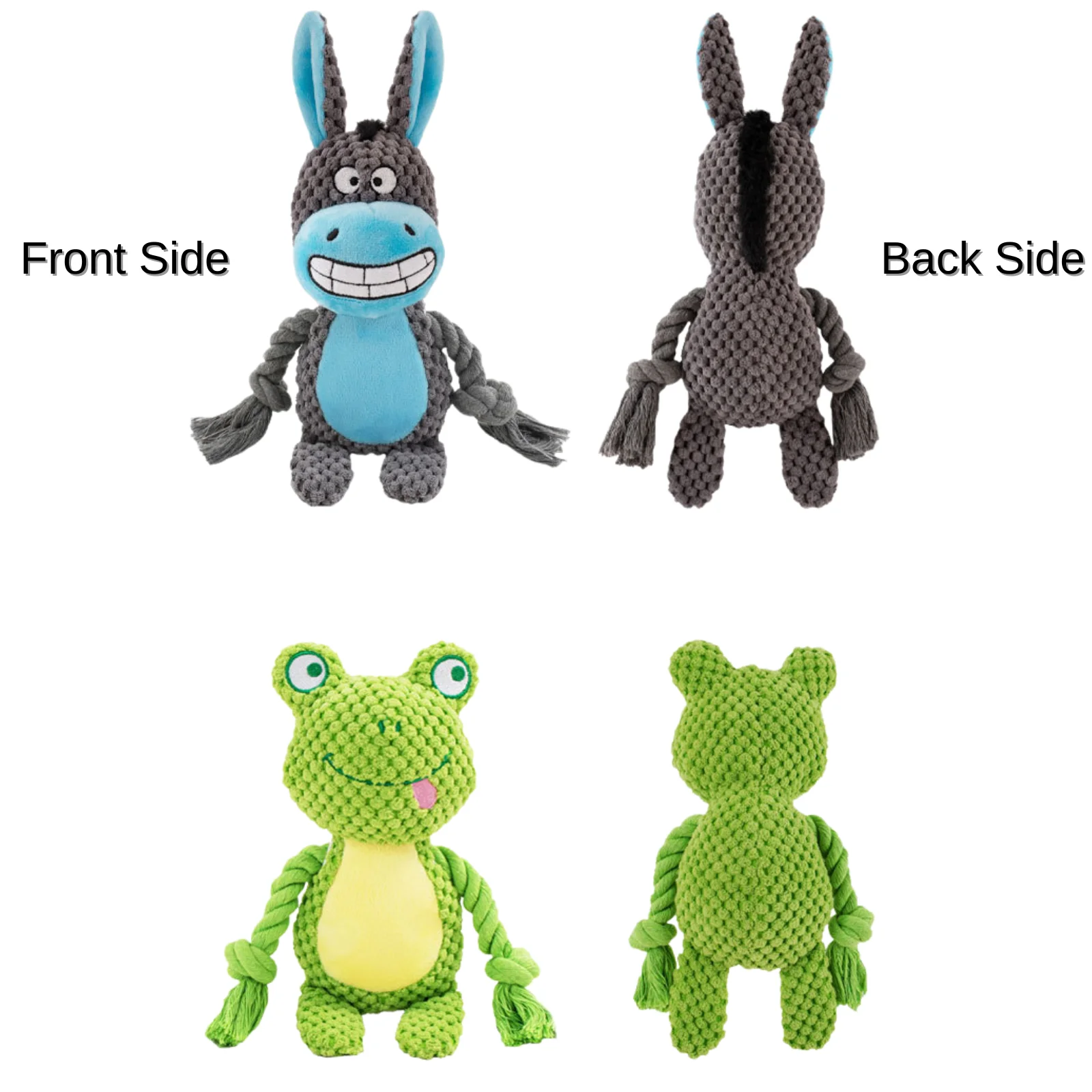 Retail New Pet Plush Sound Cotton Rope Toy Fox Frog Pig Dog Interactive Tug of War Training Pet Squeaky Plush Chew Toys Pack of 30 - Image 4