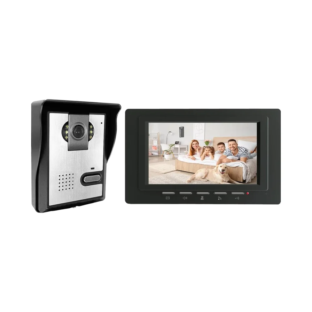 7-Inch Silver Wired Video Intercom Doorbell System Indoor Outdoor LCD Monitor for Apartment Home Security
