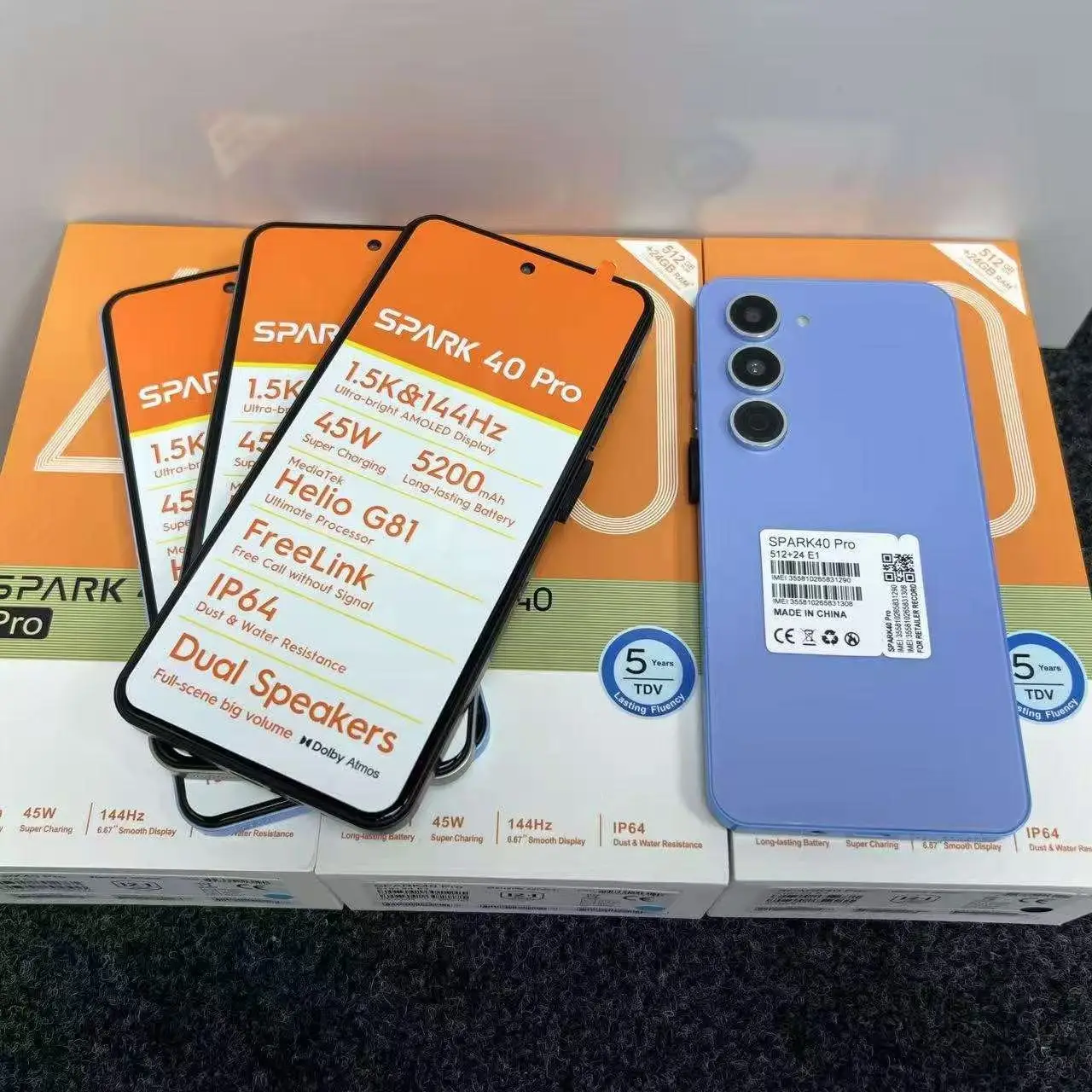 Brand New Spark 40 Pro 6.8inch Android Smartphone Daul Speaker IP64 5200mah Smart Phone 24+512GB Mobile Phone Pack of 5 - Image 4