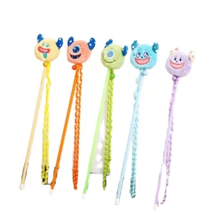 Colorful Interactive Cat Teaser Wand with Feathers Bells and Catnip for Kittens and Adult Cats Cartoon Cat Interactive Toys Pack of 20