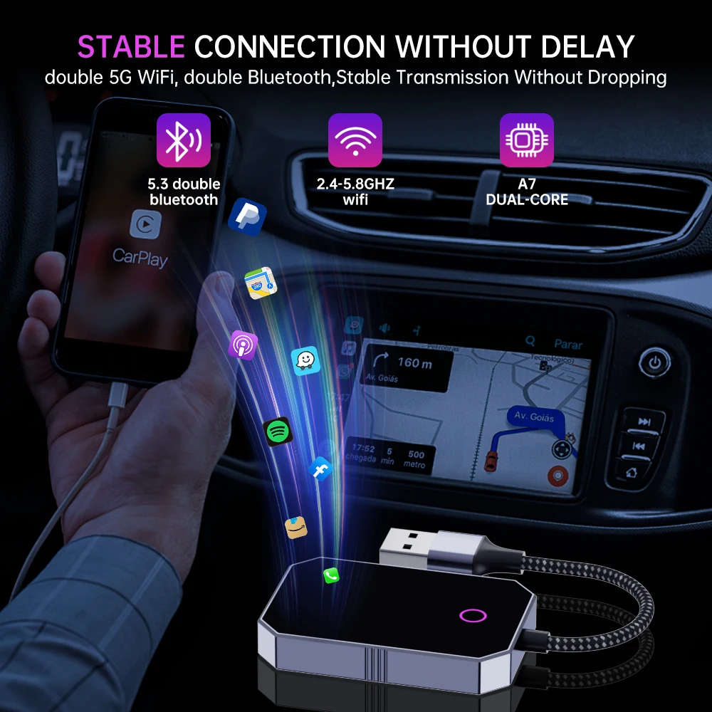 OEM ODM WIred Wireless Dongle Adapter 2 in 1 Carplay Upgrade USB Plug & Play Android Auto Car Play Adapter for Cars - Image 4