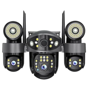 V380 3 Lens and 3 Screens PTZ Camera Street Light 6MP Outdoor WiFi Security CCTV Triple-Lens Network PTZ Triple Screens Camera