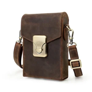 Spot Custom Vintage Crazy Horse Leather Waterproof Mobile Phone Bag Handmade Shoulder Slung Multi-Function Small Lock Bag Pack of 2