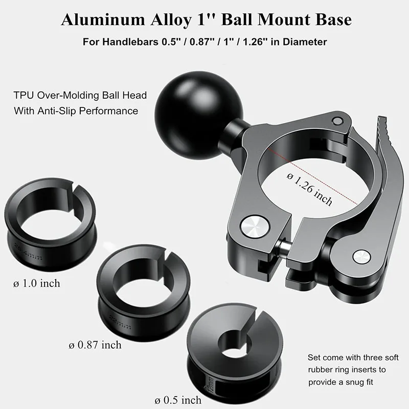 Quick Release 17mm 1 Inch Aluminum Alloy Ball Solid Handlebar Clamp Mount Base for Bike Phone Holder with for Ram Mounts - Image 2
