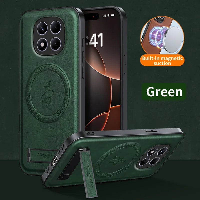 Rugged Magnetic Holder Pu Leather Kickstand Case for Xiaomi 17 Pro Max 15T Pro 12 14T 13T Wireless Charging Back Cover Pack of 10 - Image 3