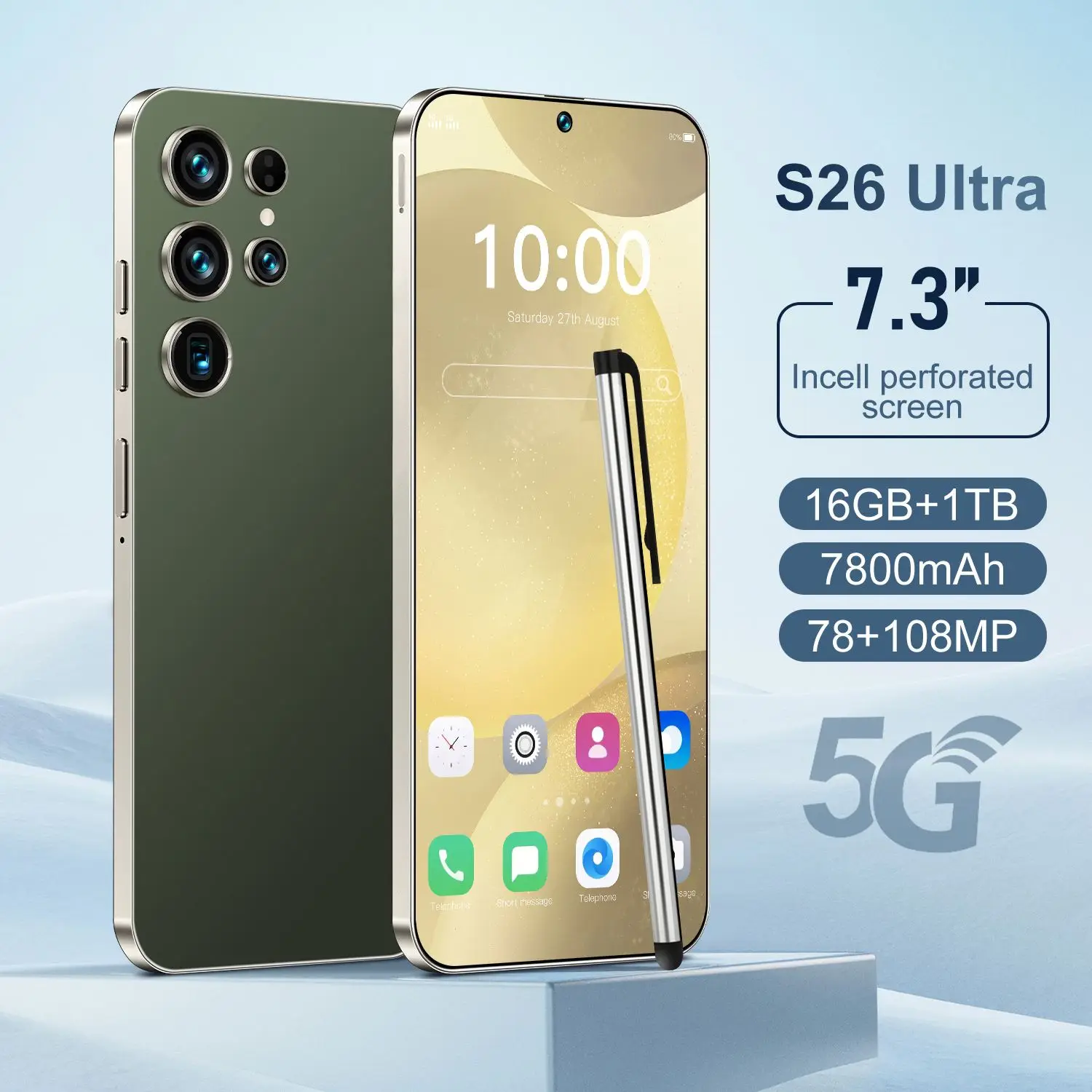 S26 Ultra Smart 5G Smartphone 16GB+1TB Dual SIM Deca Core CPU 7.3 Inch HD Screen 7800mAh Battery 108MP Global Version - Image 3
