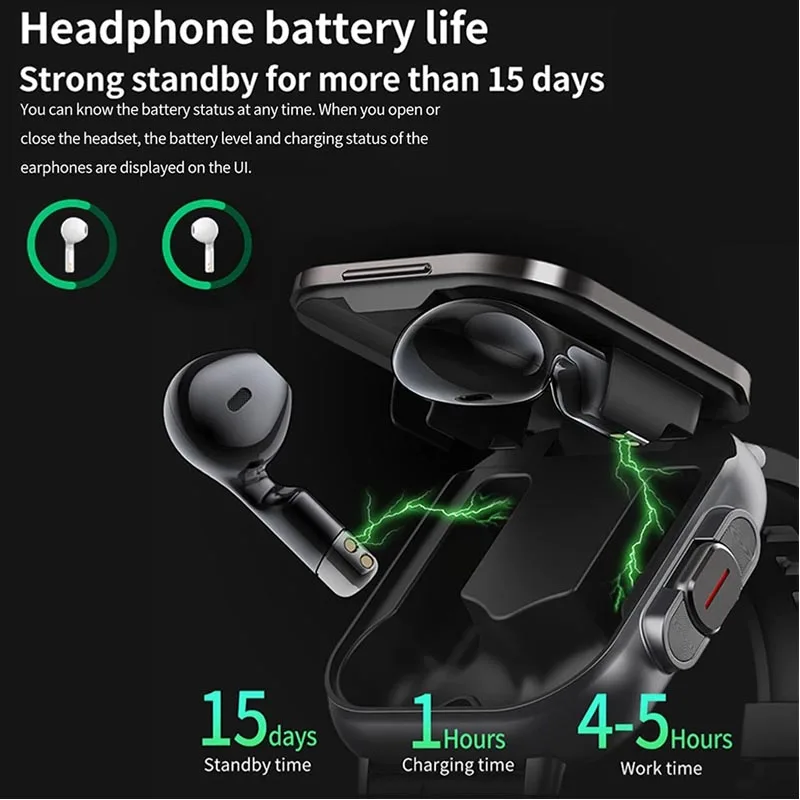 D 8 BT Call Headset 2 in 1 Smart Watch Blue Tooth Headphones Watches Heart Rate Sport Bracelet TWS Earphone Music Smartwatch Pack of 5 - Image 2