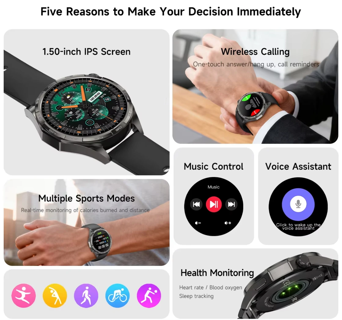 Smartwatch Watch 6 Pro 1.5-inch IPS Display Android Answer Calls Multisport Tracking IP68 Magnetic Charging Silica Gel - Image 3