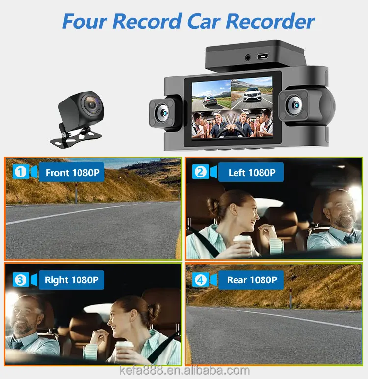 3 Inch IPS Screen Four-lens Vehicle DVR G-sensor Video Recorder Camera Black Car Dash Cam Monitor WiFi Support 4 Lens GPS 1080P - Image 4
