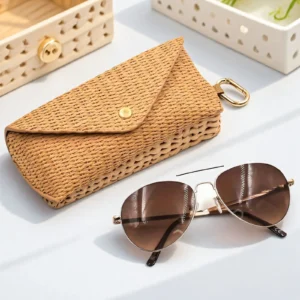 Fashion Imitation Straw Pu Leather Glasses Case Creative Sunglasses Pouch Bag Sunglasses Cover Pack of 10