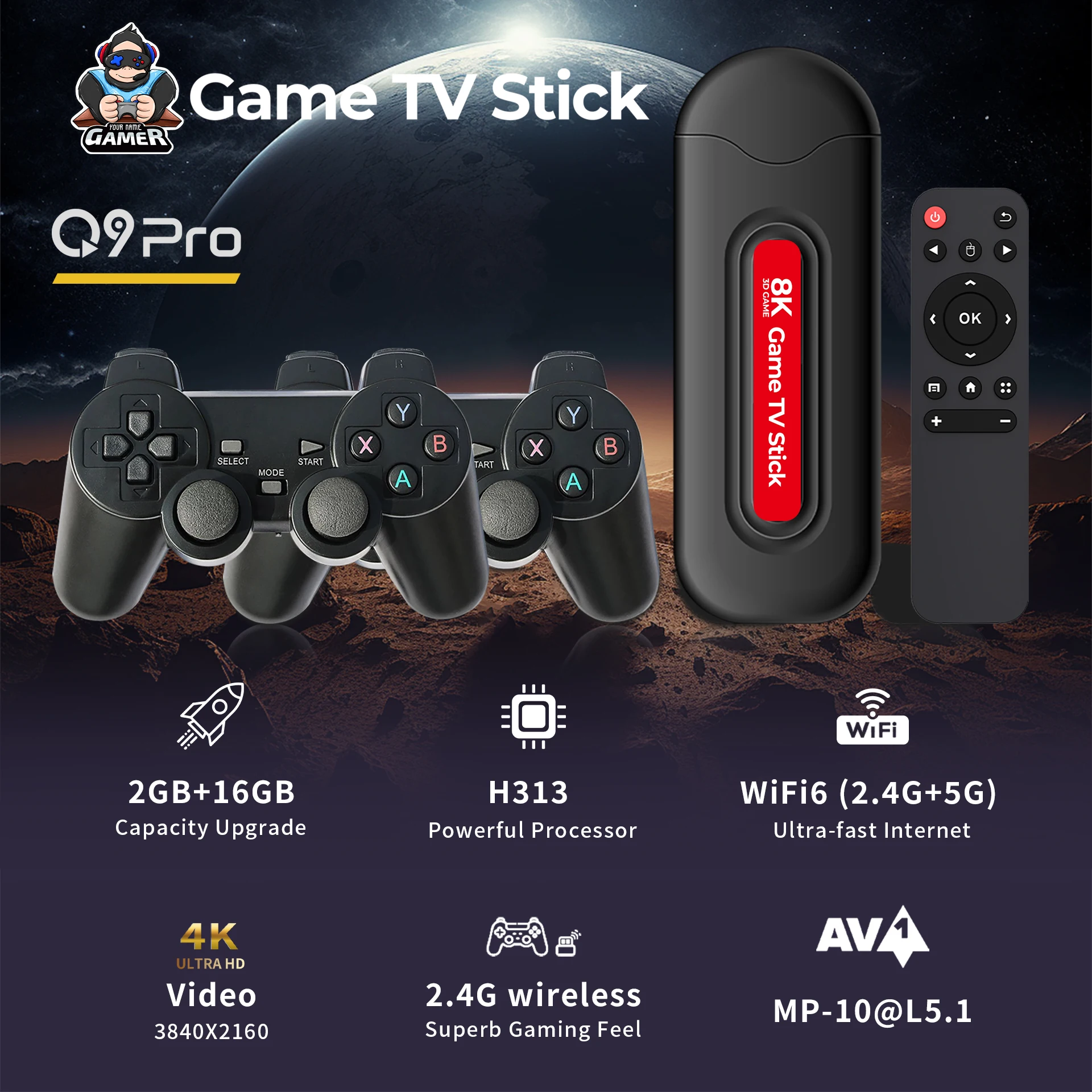 Zoku Q9PRO TV Game Console 8GB ROM Android 16.0 Full HD 8K Decoding Factory 30000+ Retro Classic Games Tv Stick - Image 3