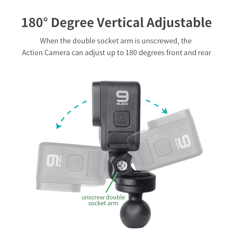 VINmounts 360 Rotating Sports Camera Bracket Double U-Bolt Ball Mount with Action Camera Adapter for Bike/ATV/Motorcycle - Image 3