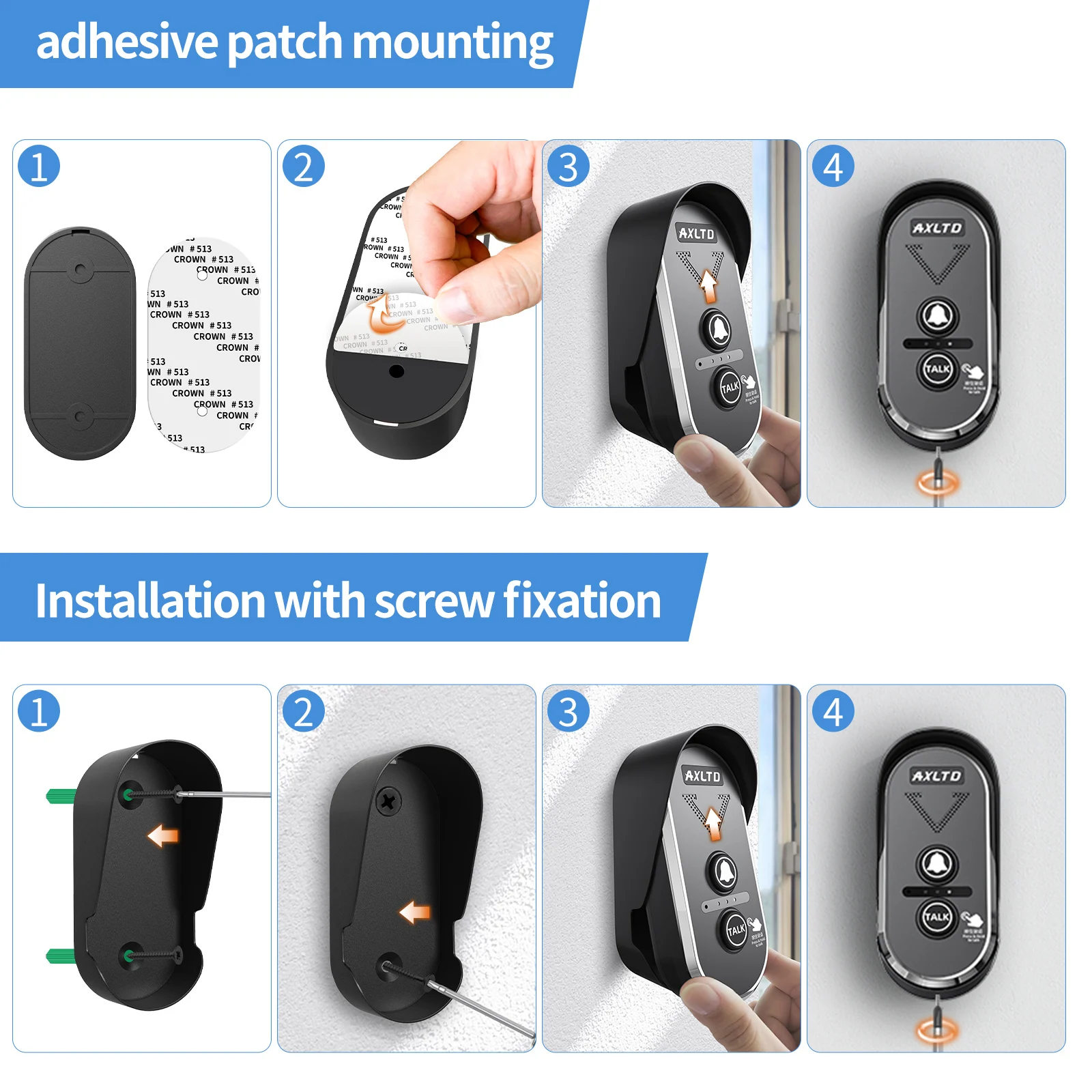 Wireless Video Audio Doorphone System Touch Screen 1500m Range Waterproof Rechargeable Battery 3 Volume Levels 20 Ringtones Home Pack of 2 - Image 3