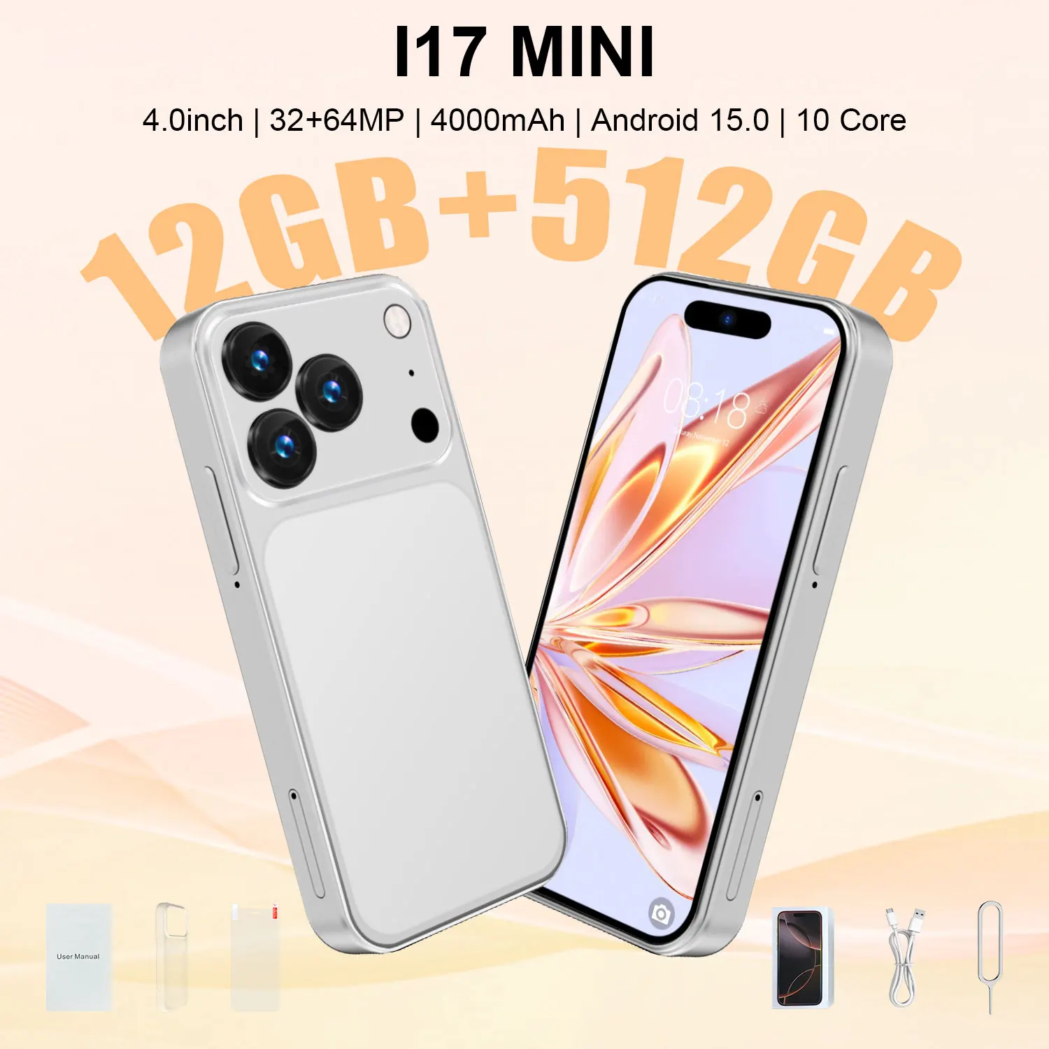 New I17 Mini Smart Phone Mini Body 4.0'' Screen 12+512GB 3G Global Version Mini Smartphone Dual Sim Card Mini Mobile Phone - Image 4