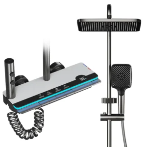Intelligent Thermostatic Shower Set LED Digital Display Piano Keys Black Rainfall Bath Faucet System Ceramic Jet Massage