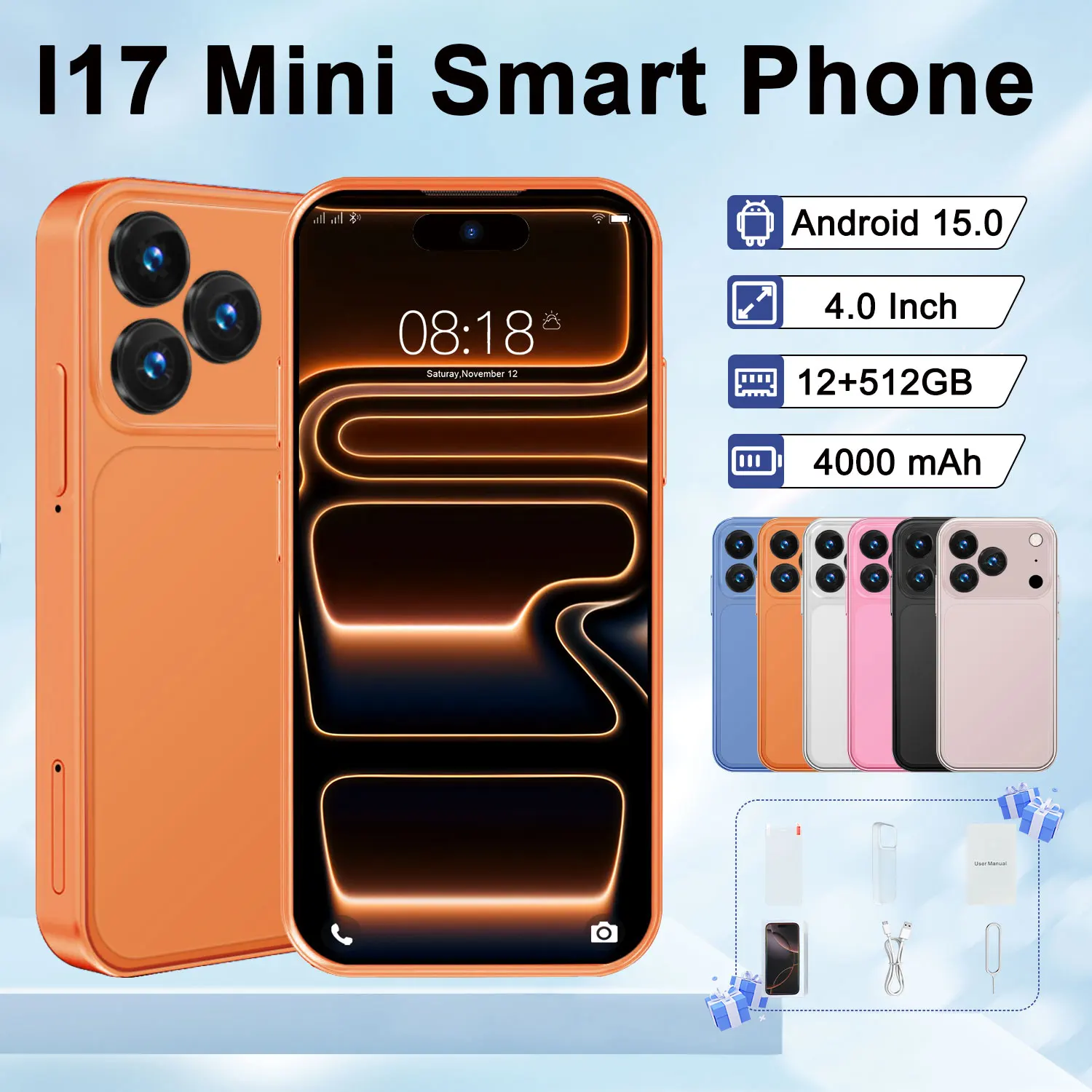 New I17 Mini Smart Phone Mini Body 4.0'' Screen 12+512GB 3G Global Version Mini Smartphone Dual Sim Card Mini Mobile Phone