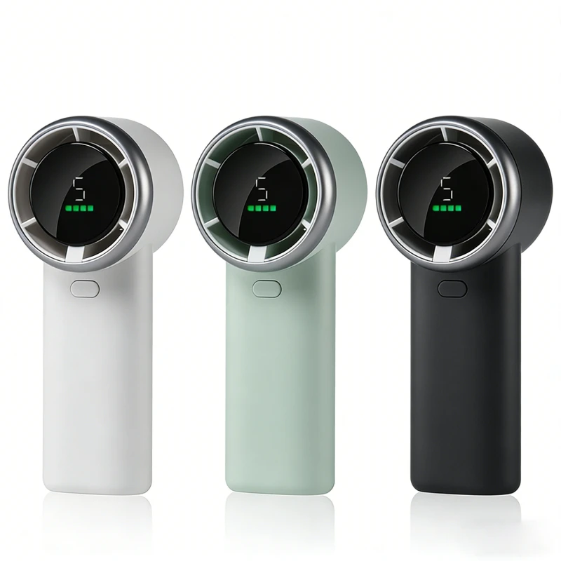 N603Portable High Speed Strong Wind Turbo Cooling Mini Rechargeable Handheld Digital Display Wearable Bladeless Fan Pack of 3