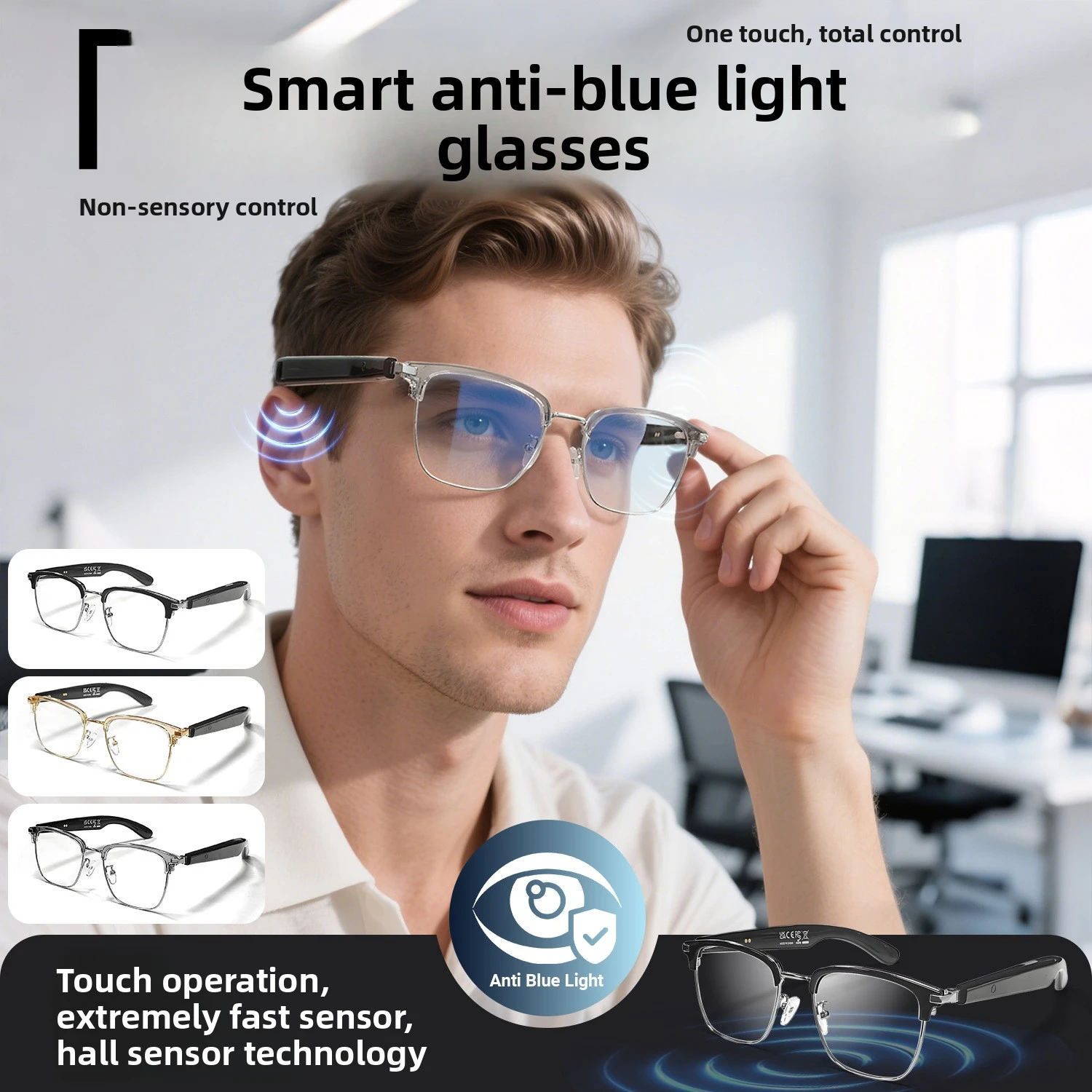 MZT-GT33 Automatic On/Off Bluetooth Metal Spring Hinge Design AI Smart Glasses Listening to Songs Talking Glasses