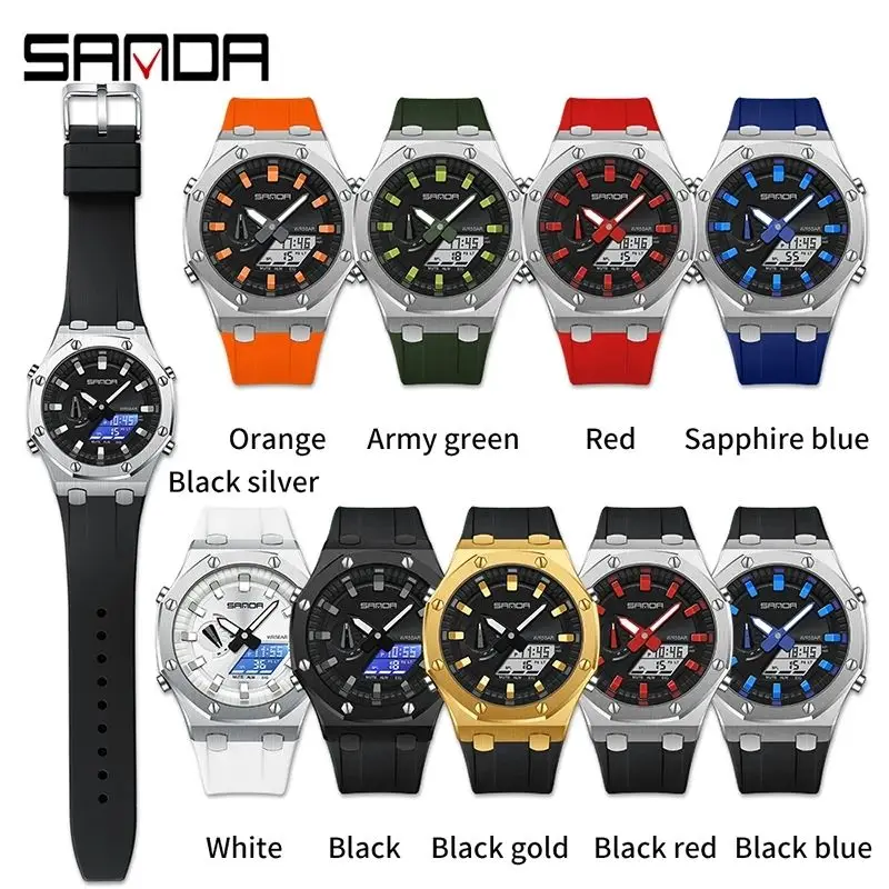 SANDA 3309 New Multi-Function Men Watch Fashion Trend Outdoor Alarm Clock Waterproof Stopwatch Led Light Male Watches Pack of 2 - Image 3