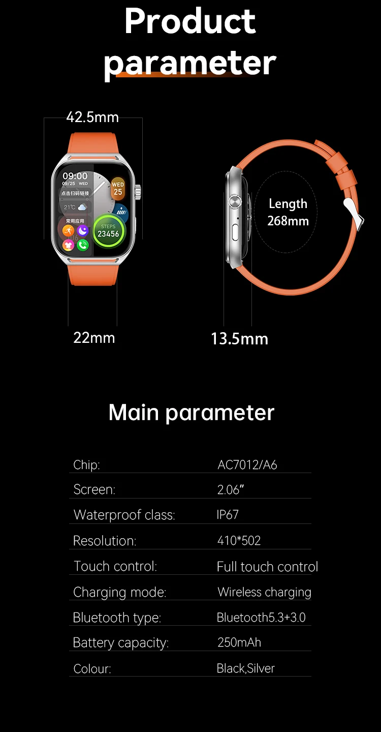 Best Selling Bt Call Wireless Charging Sport AM20 Series Smart Man Watch Luxury Silver Fitness tracker Smartwatch Japanese - Image 4