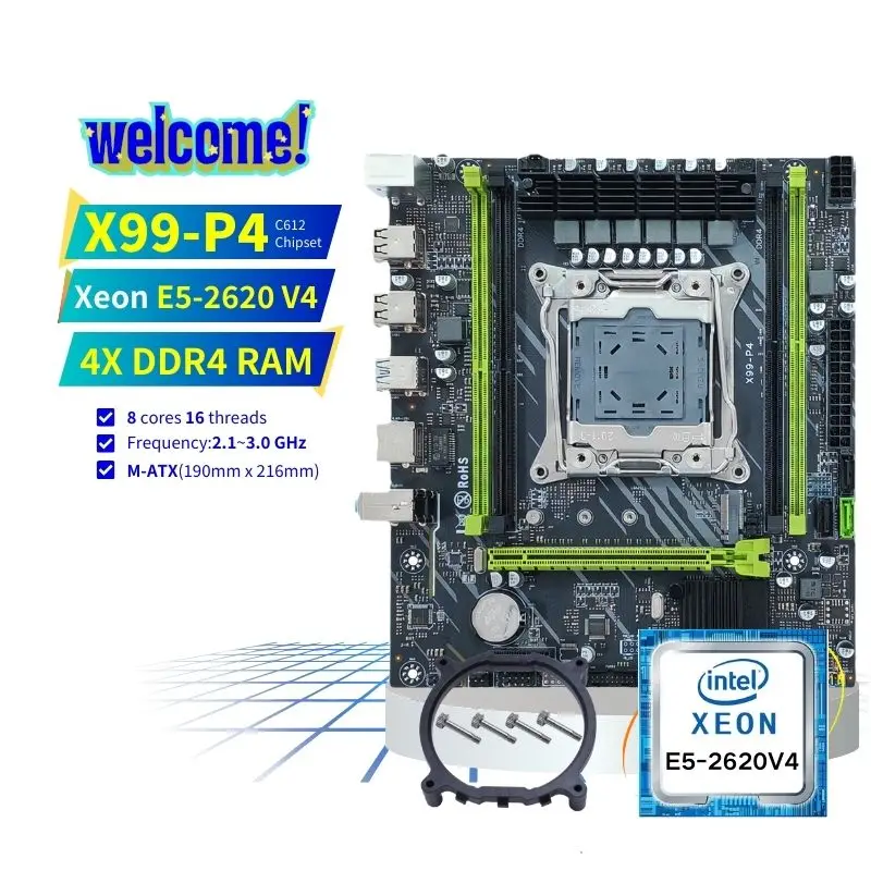 PANDL NEW X99-P4 Mainboard Desktop PC Set Intel Xeon E5 2620 V4 X99 Motherboard Kit with 4x DDR4 ECC Memory Channel New Product