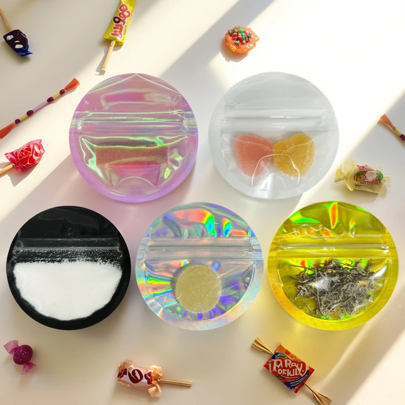 Holographic Colorful Zipper Pouch | Food-Grade Powder Packaging Bags for Jewelry, Cosmetics & Accessories Storage