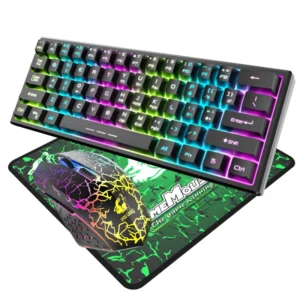 61 Keys Gaming Keyboard and Mouse Pad Combo Wired RGB Keyboard for Laptop Desktop Ergonomics Backlit Axis Keycaps PC Accessories