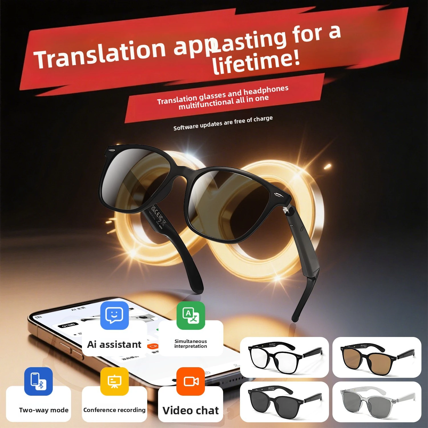 MZT GT35 Automatic On/Off Bluetooth Metal Spring Hinge Design AI Smart Glasses Listening to Songs Talking Glasses - Image 4