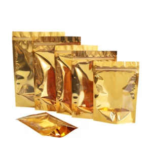 12x20cm Plain Mylay Bag for Dried Food Snack Storage Transparent Front Gold Back Mylar Pouch With Zipper Pack of 200