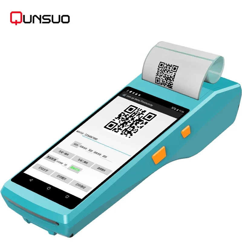 QUNSUO 5501 5.5 Inch SCREEN Handheld Terminal Data Collector Rugged Barcode Scanner PDA Android PDAs With 58mm Thermal Printer