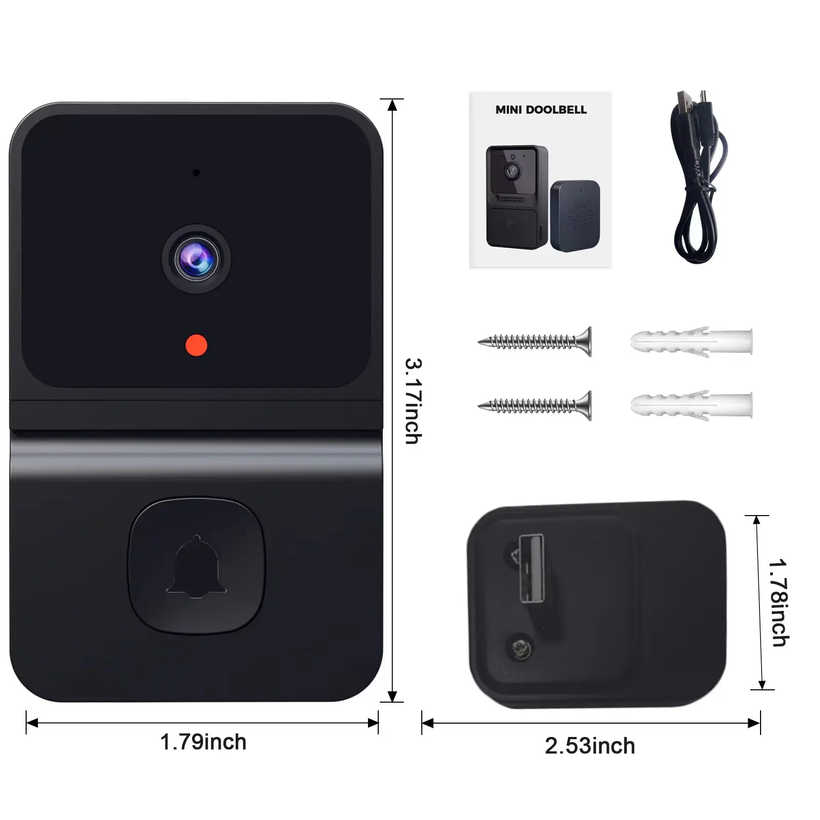 Mini Black Home Security Anti-theft Monitor Infrared Night Vision Function APP Real-time Monitoring Smart WiFi Video Doorbell - Image 2
