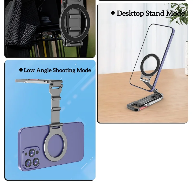 Metal Double-Sided Magnetic Phone Tripod Stand Compatible With Magsafe iPhone 17/16/15/14/13/12 Plus Pro Max with Carabiner - Image 2