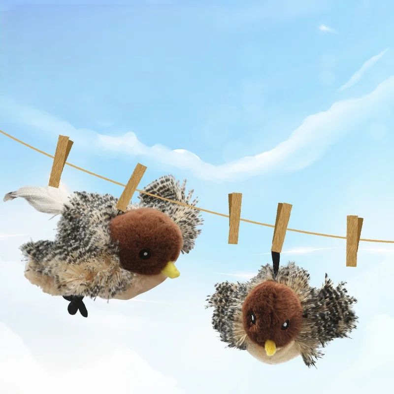 New Rechargeable Modern Luxury Interactive Electronic Cat Bird Toys Polyester Lifelike Flapping Wings Squeaky Chirp Catnip Touch Pack of 2 - Image 4