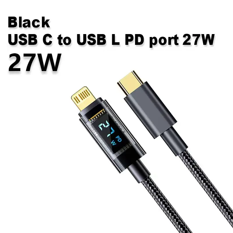 Trending 1M 27W 100W 240W USB C to Type C Braided Data Cable with LED Display PD Fast Charging Phone Cable for iPhone Samsung