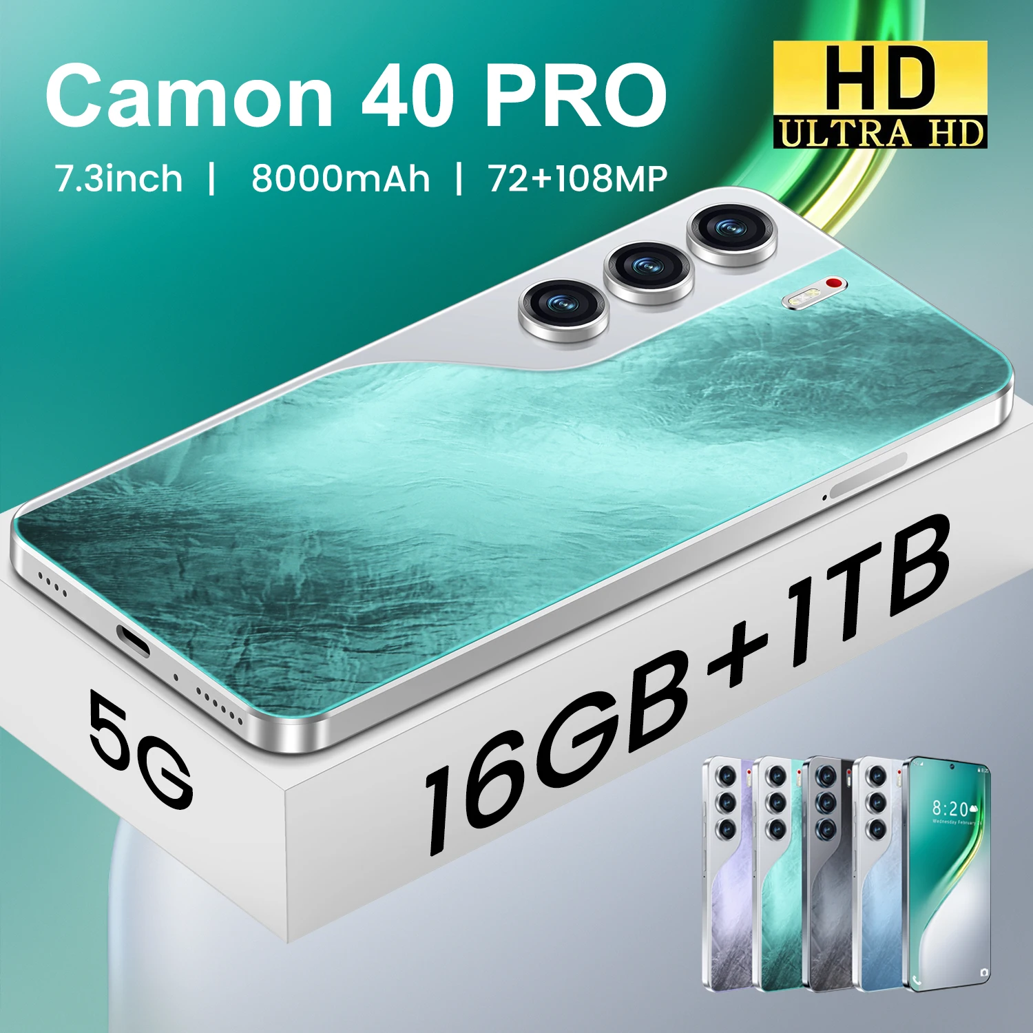 Camon 40 Pro 7.3 Inch Smartphone 16GB+1TB HD Screen Resolution 108MP Rear Camera Deca Core CPU Dual Card Large Memory for Gaming - Image 3