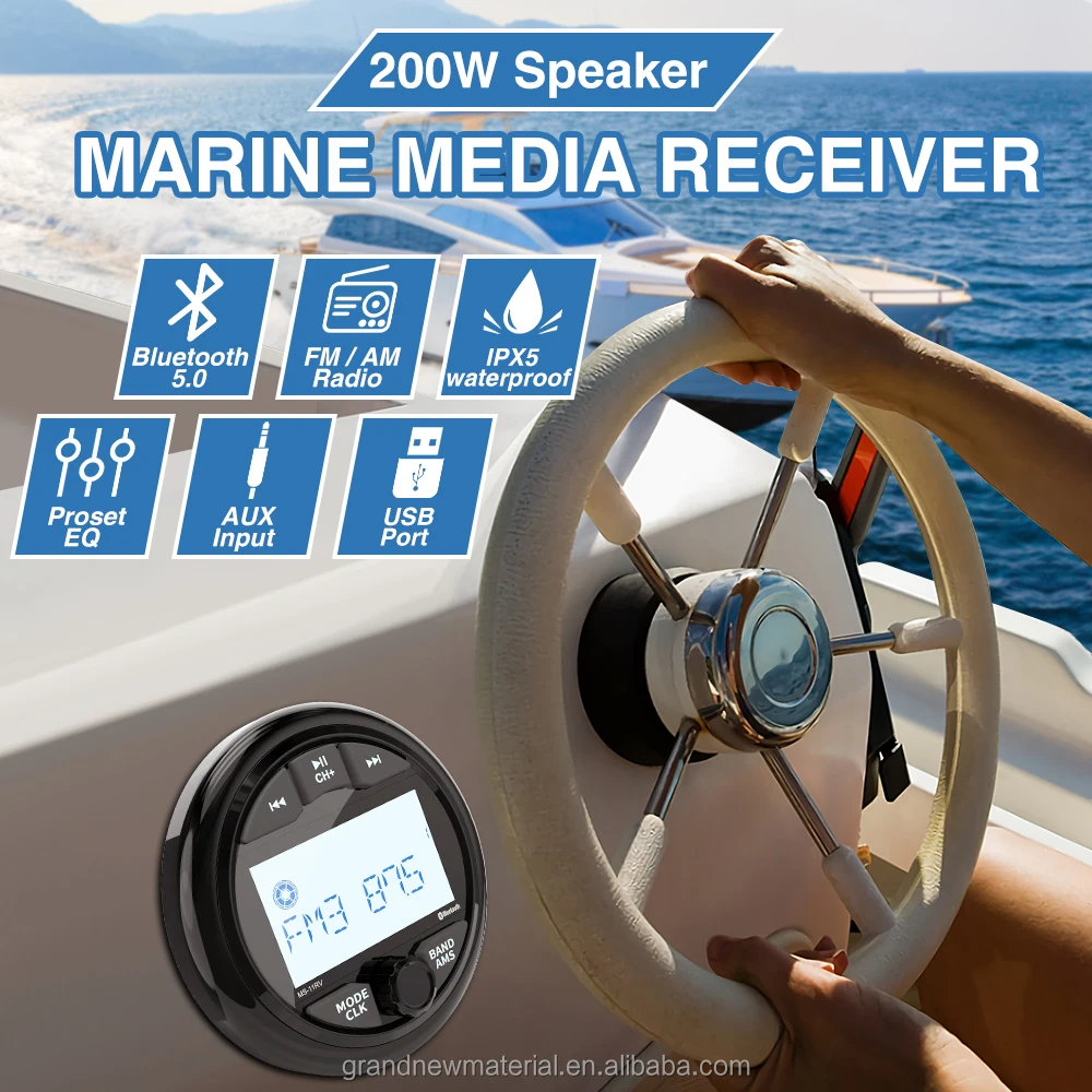 GRANDnavi 2.8inch Marine Radio MP3 Player BT Call FM AM Radio Boat Stereo Head Unit Waterproof Audio for Golf Boat Radio Pack of 16 - Image 3