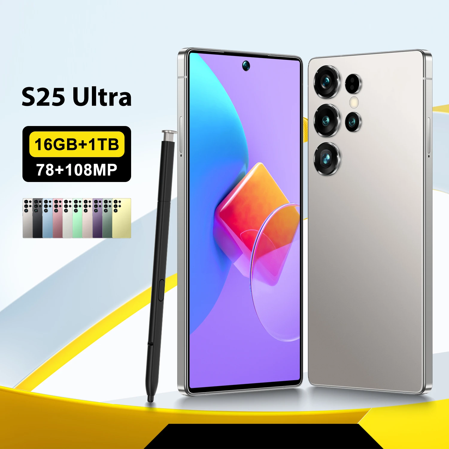 S25 Ultra Dual Sim 5G Smartphone with Face Recognition HD Screen Deca Core CPU 108MP Rear Camera LTE CDMA Cellular