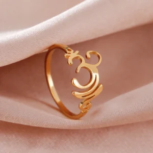Mysterious Vintage Yoga OM Buddha Hindu Ring Finger Accessories for Women Men Stainless Steel Jewelry Amulet Gift Pack of 10