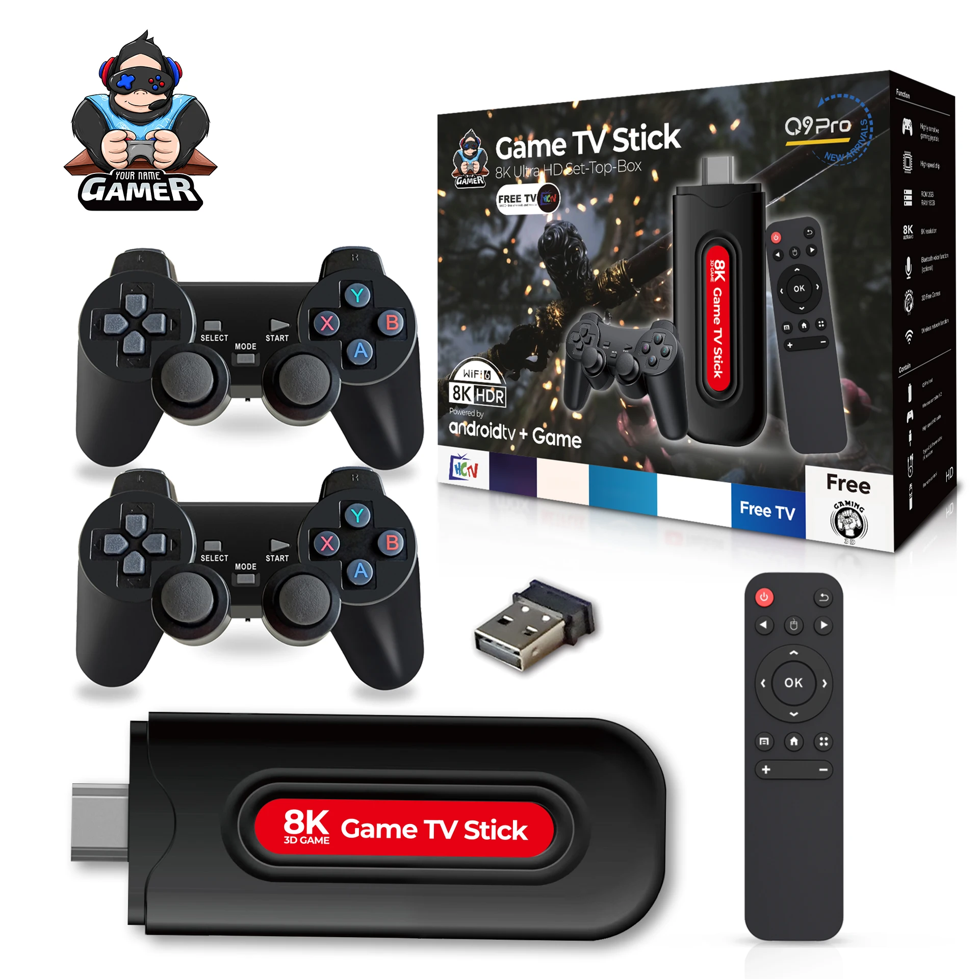 Zoku Q9PRO X2plus Retro Classic 8KHD 40000+ Wireless TV Game Console with Factory's 8KHD 40000+ Wireless Controller for Kids